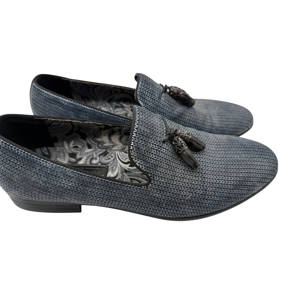 Moretti Black Label Loafers Mens 10 Blue Excellent Tassel Knit Texture Shoe